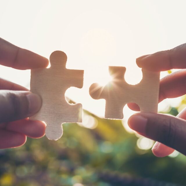 a pair of hands holding two pieces of puzzle