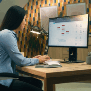 woman on her desktop computer