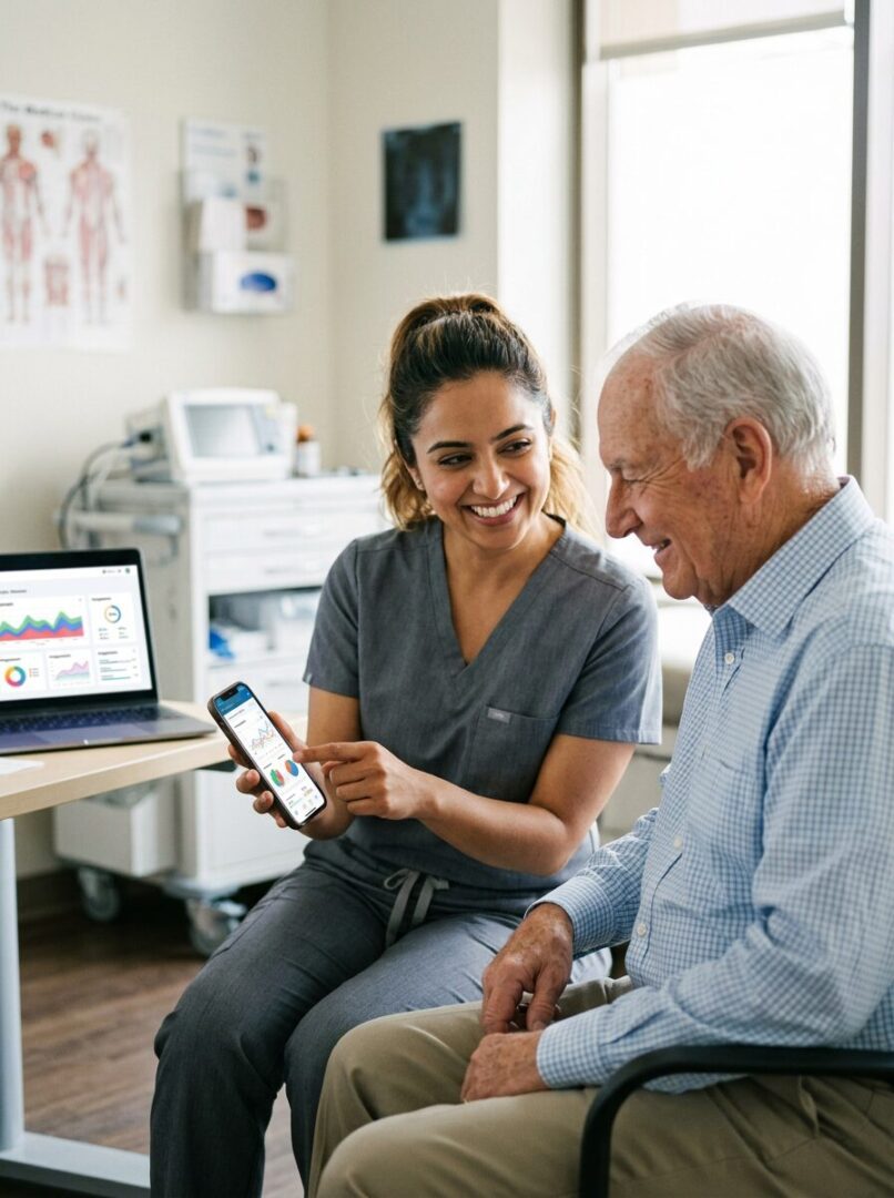 A healthcare professional reviwing analytics